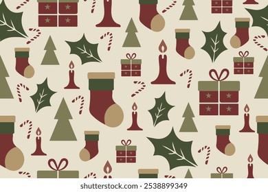 Christmas cartoon background with a seamless pattern