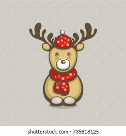 Christmas cartoon character. Cute deer vector illustration. New year design.