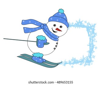 Christmas cartoon character frame - skiing snowman