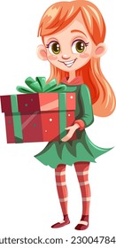 Christmas cartoon character holding gift box illustration