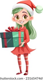 Christmas cartoon character holding gift box illustration