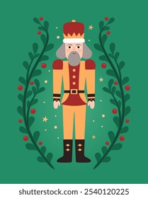 Christmas cartoon character nutcracker. Flat vector illustration.