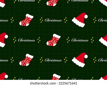 Christmas cartoon character seamless pattern on green background
