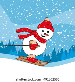 Christmas cartoon character, skiing snowman