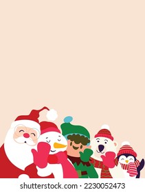 Christmas Cartoon Characters Funny Banner ,A set of happy Christmas characters 