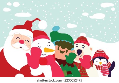 Christmas Cartoon Characters Funny Banner ,A set of happy Christmas characters 