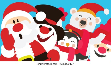 Christmas Cartoon Characters Funny Banner ,A set of happy Christmas characters 