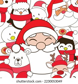 Christmas Cartoon Characters Funny Banner ,A set of happy Christmas characters ,Cute Christmas characters and animals for graphic and web design ,seamless
