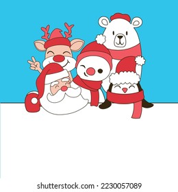 Christmas Cartoon Characters Funny Banner ,A set of happy Christmas characters  ,VECTOR 