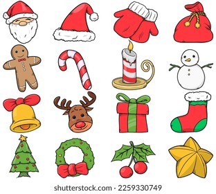 Christmas cartoon collection - elements for 16 color-designed clipart
