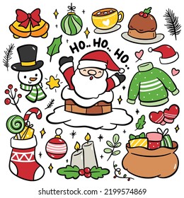 Christmas Cartoon Concept Hand Drawn Doodle Elements Vector Illustration