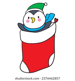 Caricatura de Navidad lindo pingüino vector.