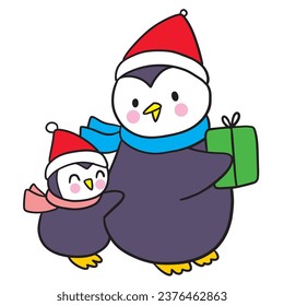 Caricatura de Navidad lindo pingüino vector.
