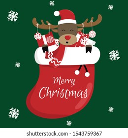 Christmas cartoon deer, (moose). Merry Christmas and Happy New Year. Vector illustration. Background. Wallpaper.