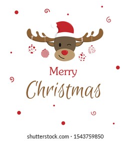 Christmas cartoon deer, (moose). Merry Christmas and Happy New Year. Vector illustration. Background. Wallpaper.