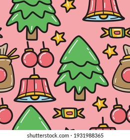 Christmas cartoon doodle seamless pattern design
