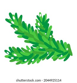 Christmas cartoon festive spruce branch. Merry christmas and happy new year concept.