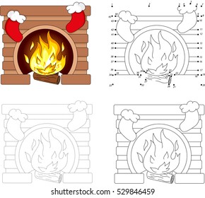 Christmas cartoon fireplace. Dot to dot educational game for kids