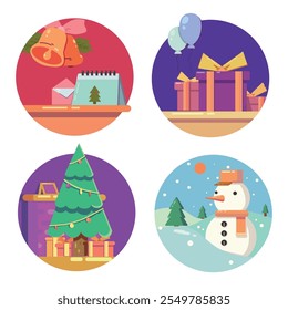 Weihnachten Cartoon Flat Illustration Elemente