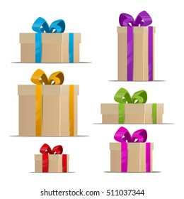 Christmas cartoon gift set. Happy New Year card poster banner. Vector illustration.