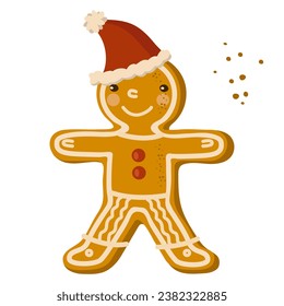 Christmas cartoon gingerbread man holiday biscuit or cookie vector illustration 