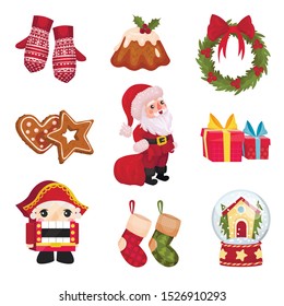 Christmas Cartoon Holiday Detailed Volume Icon Collection.