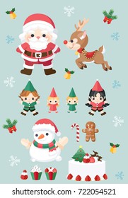 Christmas cartoon icon set.