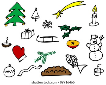 Christmas cartoon icons - vector illustration