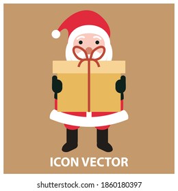 Christmas cartoon illustration isolated on color background. Cute Santa character with gifts. For Christmas cards, banners, label, tags, etc.