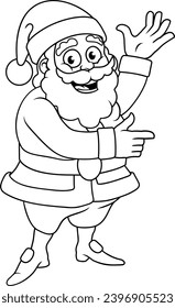A Christmas cartoon illustration of Santa Claus pointing and waving