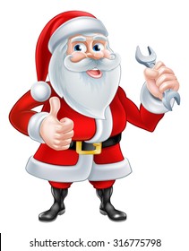 A Christmas cartoon illustration of Santa Claus holding a soanner