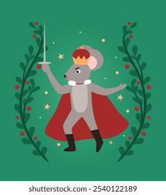 Christmas cartoon mouse character. Flat vector illustration.