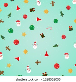 Christmas cartoon pattern banner esign cyan color background. vector illustration.