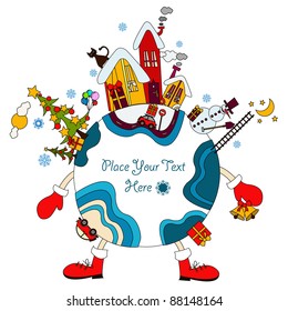 christmas cartoon planet with space for your message