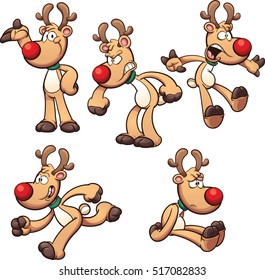 Christmas cartoon reindeer in different poses. Vector clip art illustration with simple gradients. Each on a separate layer.