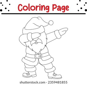 Christmas cartoon Santa Claus dancing dab. Black and white vector illustration for coloring book.