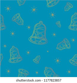 Christmas cartoon seamless background for holiday design, white contours on blue