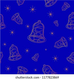 Christmas cartoon seamless background for holiday design, white contours on blue