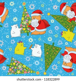 Christmas cartoon seamless background for holiday design with toys characters. Vector eps10, contains transparencies