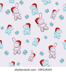 Christmas cartoon seamless pattern for holiday design with toys. Vector