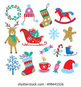 Christmas cartoon set. Vector illustration.