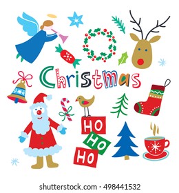 Christmas cartoon set. Vector illustration.