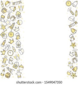Christmas cartoon signs and characters  hand drawn vector illustration isolated on white. Set of two vertical ornaments.