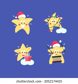 Christmas cartoon stars set. Vector illustration