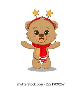 Christmas cartoon teddy bear Isolated on white. Vector for design, banners, children's books and patterns. Vector illustration.

