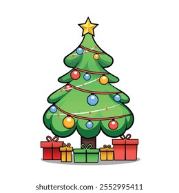 Árbol de dibujos animados de Navidades con cajas de regalo ilustración de Arte vectorial