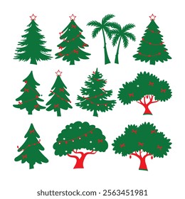 Christmas Cartoon trees Vectors Silhouettes