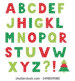Christmas cartoon vector alphabet, isolated design elements