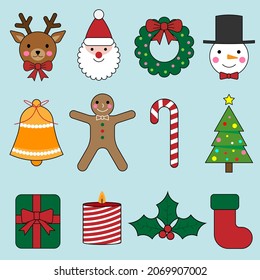 Christmas cartoon vector icons set 