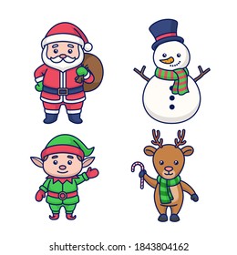 Christmas cartoon vector illustration set